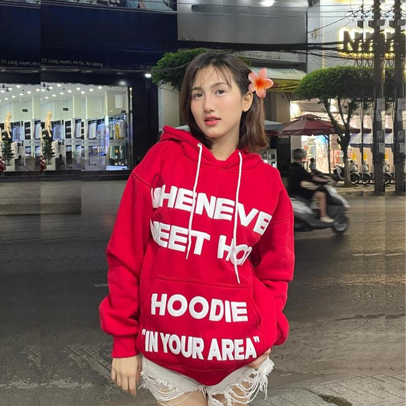 Áo Hoodie nam nữ mặc ấm cho cặp đôi in nổi Chữ WHENEVER , mũ to 2 lớp, form boxy, chất nỉ PE 3 màu đỏ, đen, xanh M03 Unisex MenswearMùa đông năm 2025 3