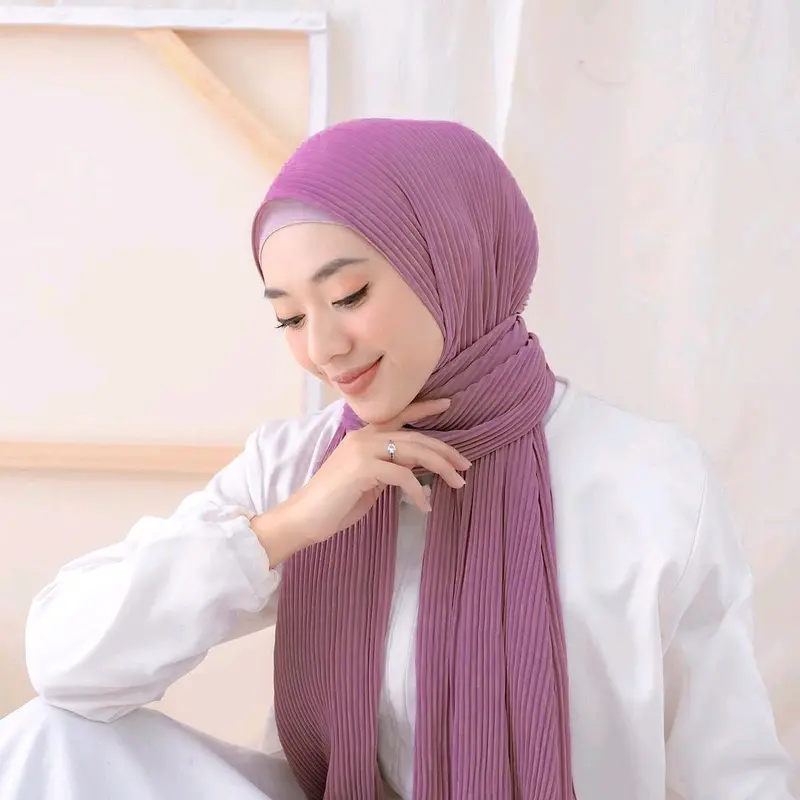 Pashmina Full Plisket Lidi Ceruty Babydoll / Pleats Garis Muslim Ceruti Syal 3