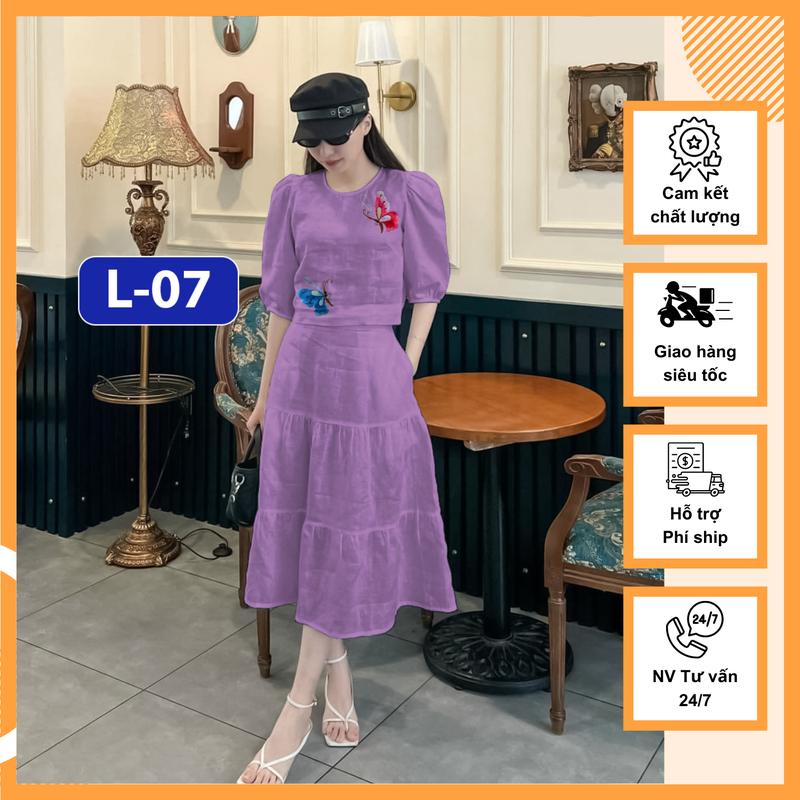 Set váy Mina, Set áo và chân váy có lớp lót chất liệu đũi tơ xước cao cấp và hình thêu nổi, set váy nữ sang chảnh có 7 màu, mặc tết dịu dàng Women Top 0