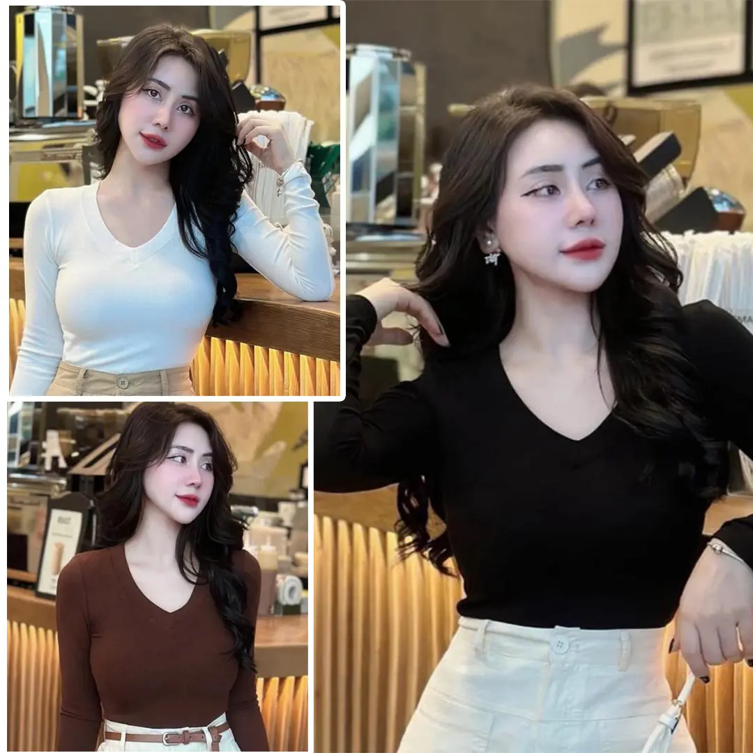 Áo Thun Tăm gân Nữ Dài Tay Cổ Tim Form Ôm Body Thắt Eo Tôn Dáng Xinh Nhiều Màu