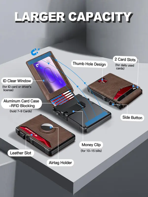 Men's Business Wallet with Card Slots, Casual Pu Leather Pop Up Money Clip Wallet Card Holder, Rfid Blocking for Daily Use (not Contain Airtag), Couples Gifts, Accessories for Men 5