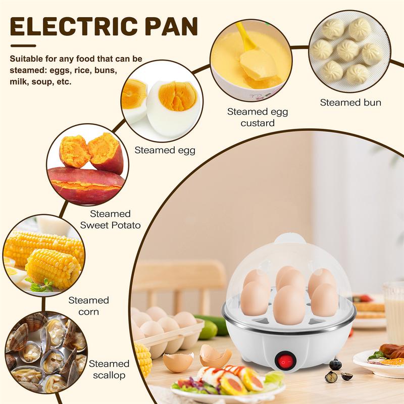 Electric Boiled Egg Cooker Boiler Maker Rapid Heating Stainless Steel Steamer Pan Cooking Tool,White EU Plug 6