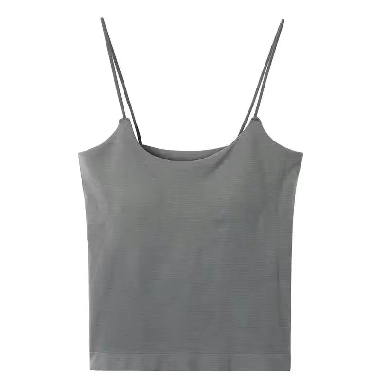 New Hot Girl Small White Tank Vest Women with Chest Pad Inner Wear Sports All-Match Pure Desire Sleeveless Bottoming Women Free Size Womenswear Lingerie Comfort Basic Minimalist Short Spaghetti Strap camisole  tops lace  cami  tops  2000s crop butterfly