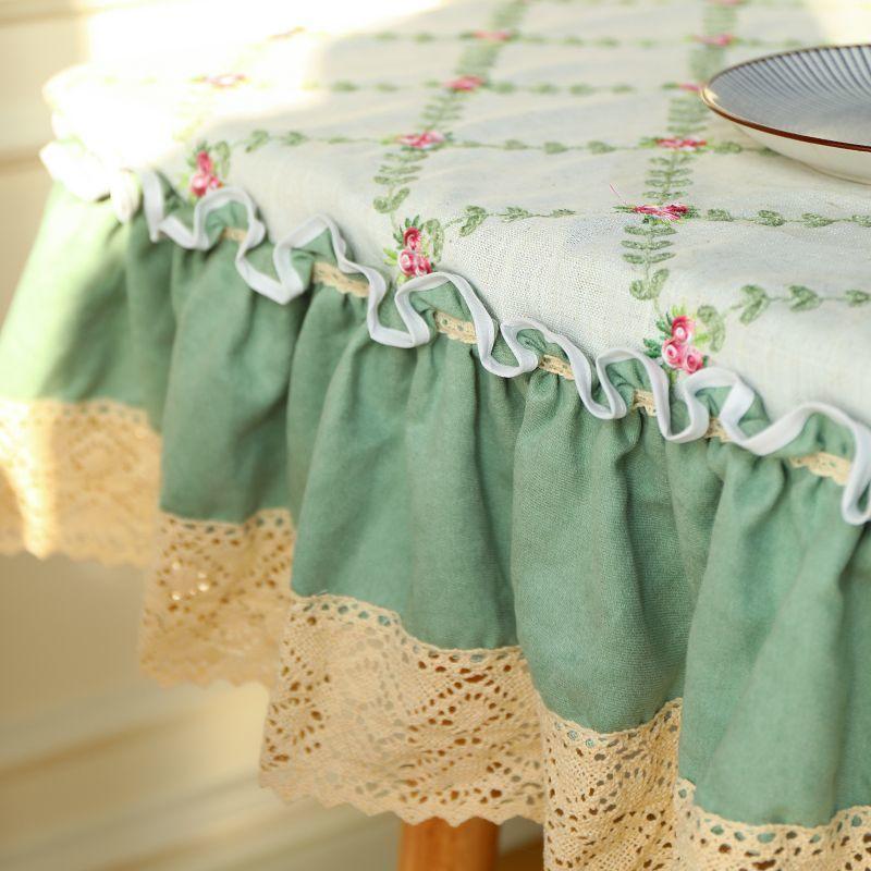 Product Introduction of 2025 New Pastoral Style Green Embroidery Tablecloth Cover Household Antifouling Heat Insulation Wear-Resistant Living Room Dining Tablecloth Coffee Table Cloth 0