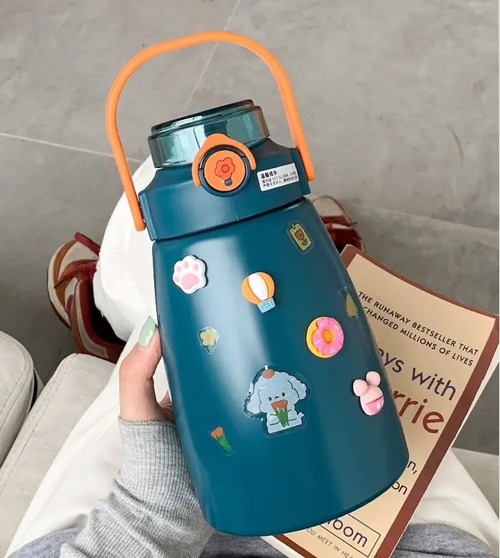 Bình giữ nhiệt Ulike 800ml, Bình giữ nhiệt Inox 304 có Sticker trang trí, tặng kèm dây đeo và ống hút 5