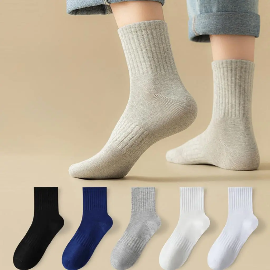 Quntuas- Strong Wrapping Solid Color Socks Mid-calf Socks for Men and Women Cozy Anti-slip Mid-tube Floor Socks for Soft Warm and Sweat-absorbent Solid Color Matching Design 1