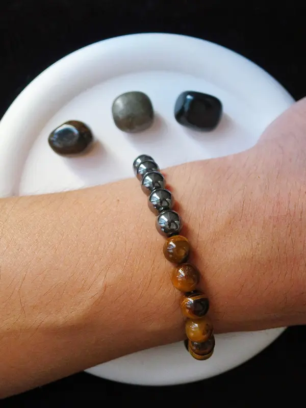 Natural Stone Beaded Bracelet with Three Stones, Fashionable Elastic Bracelet for Women & Men, Trendy All-match & Exquisite Jewelry for Birthday Gift 3