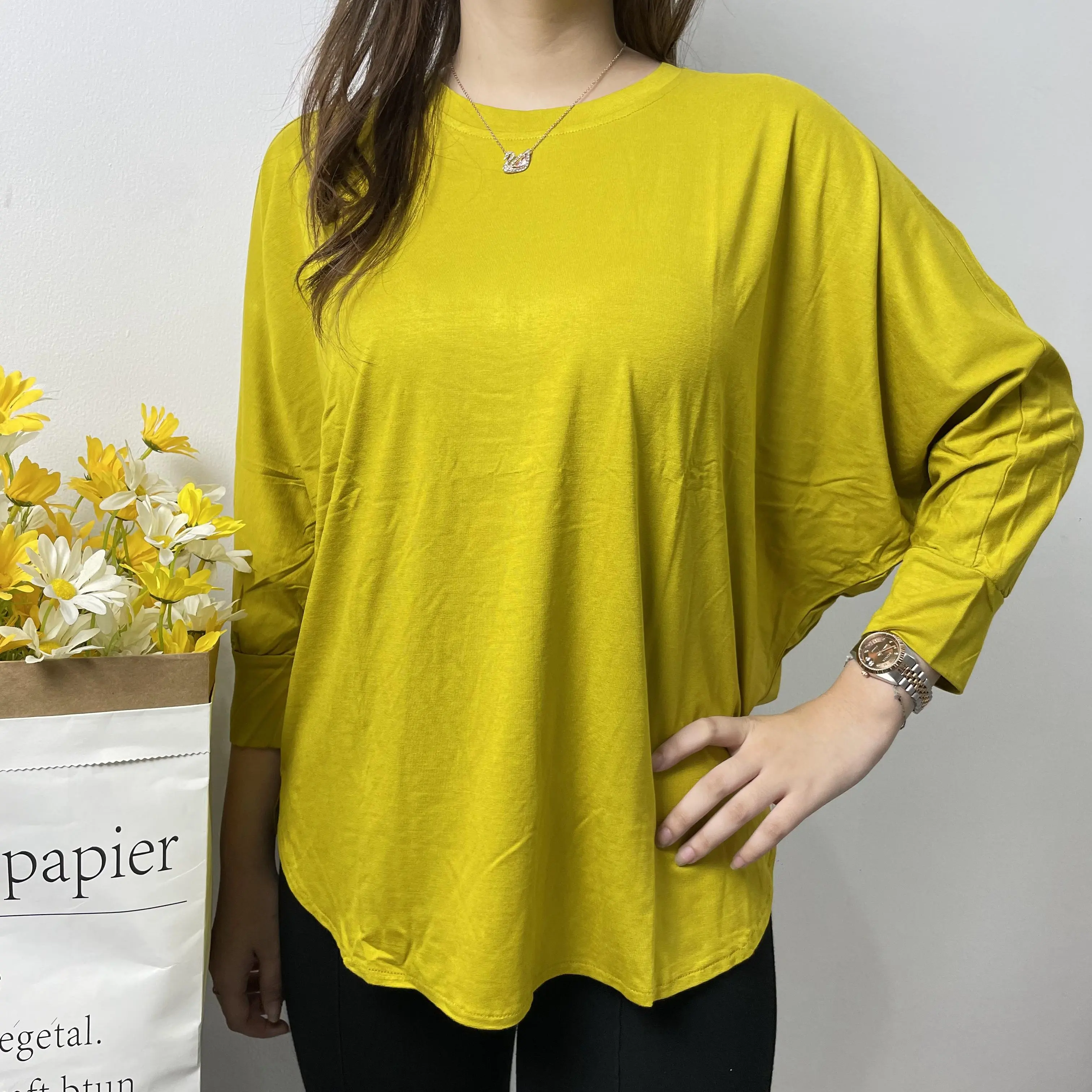Kaos Jumbo Batwing Polos Wanita/ Kaos Oversize Lengan 7/9 Batwing Wanita #6007