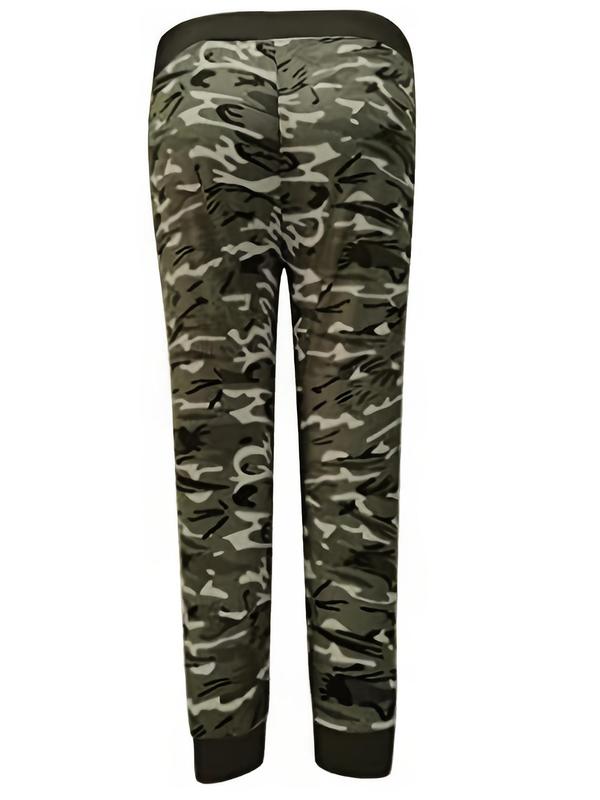 Plus Size Camo Print Drawstring Waist Capri Pants, Fashion Casual Pocket Jogger Pants for Daily Outdoor Wear, Women's Bottoms for Summer, Summer Clothes 3