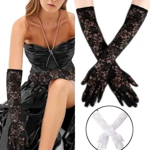 1 Pair Sarung Tangan Renda Sarung Tangan Pesta Panjang Bridal Wedding Gloves Sarung Tangan Bridal Lace Gloves Putih/Hitam Sarung Tangan Wedding Wanita