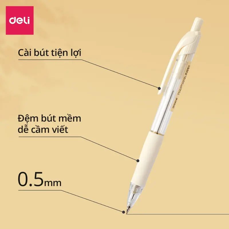 Bút chì kim ngòi 0.5mm màu trắng dễ thương cao cấp Deli phiên bản cải tiến có đầu tẩy cho học sinh văn phòng nhỏ gọn tiện lợi basic 3