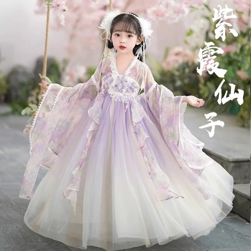 Váy Trang Phục Hán Phục Trung Quốc Cho Bé Gái, Phong Cách Mới, Siêu Thanh Lịch, Váy Và Áo Khoác Trẻ Em, Thích Hợp Cho Mùa Hè, Mỏng, Phong Cách Cổ Trang, Cho Bé Gái