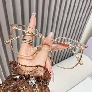 แว่นตาป้องกันแสงสีฟ้า กรอบใหญ่ ผิวเรียบ เหมาะสำหรับสายตาสั้น กระจกแบน มีองศา แว่นตาสำเร็จรูป สำหรับนักเรียน