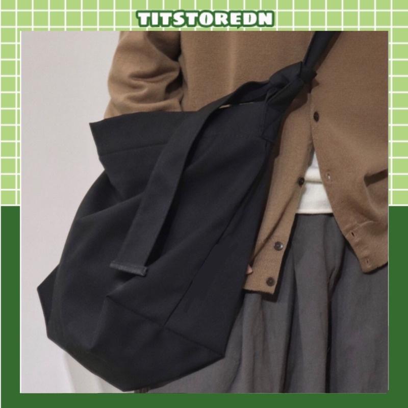 Túi Đeo Chéo Canvas Buộc Dây Knot Messenger Bag đeo chéo Unisex nam nữ size to (có sẵn, hình thật)