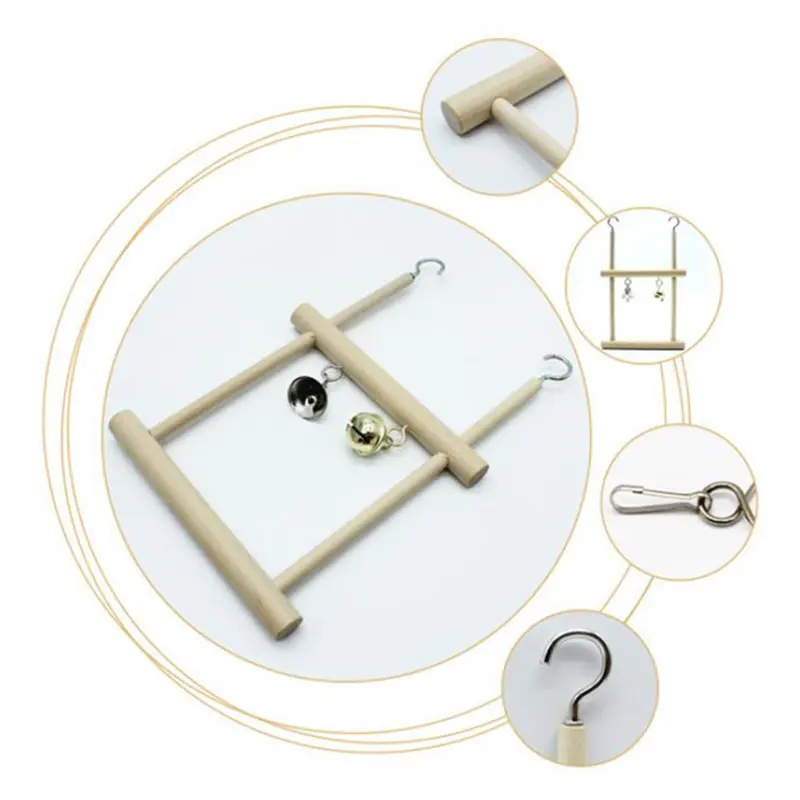 Giá Đỡ Chuông Gỗ Cho Thú Cưng, Chim, Vẹt, Xích Đu Treo, Lồng Răng Hàm, Đồ Chơi Nhai Để Chơi 7