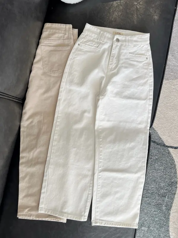 Quần Jean Suông Form Lửng Trắng/Kem/Đen (88cm) LEDA Nữ Nấm Lùn 9 Tấc 1m50 Quần Bò Nấm Lùn Suông Lỡ 4