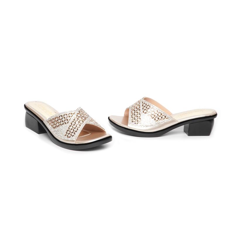 Dép Nữ Đế PU Đen Siêu Nhẹ Cao 5cm Hanatabi Quai Ngang Đính Đá Bigsize (35-42) Mã HNDE5F1110 6