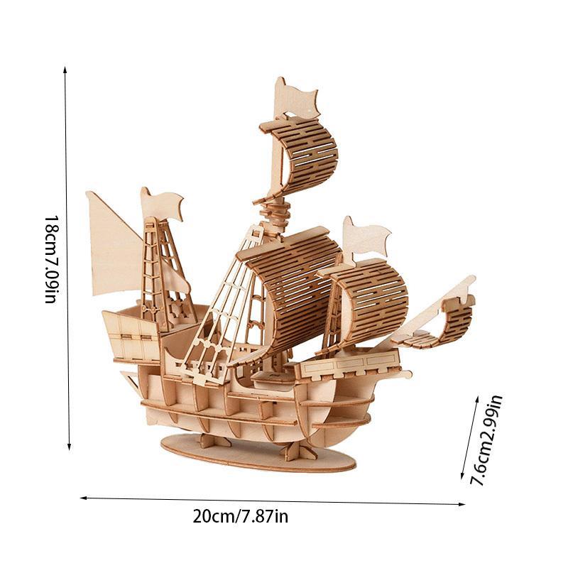 3D Wooden Sailboat Model Toys for Teens Birthday Gift, 1 Set DIY Building Blocks Toy, Educational Puzzle Toys for Kids 2
