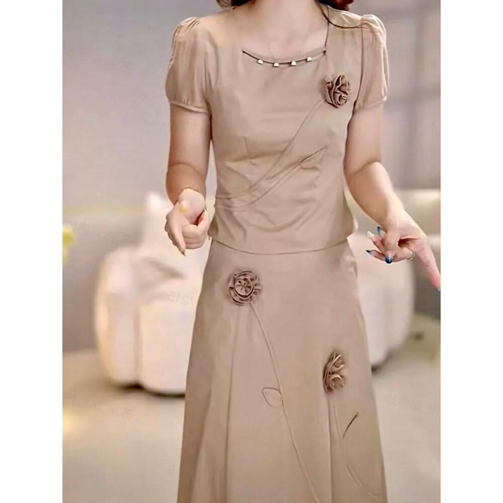 [clearance]PO15 Asaya Setelan Atasan Lengan Pendek + Rok Gaya Elegan untuk Wanita Trendi Dua Potong Pakaian