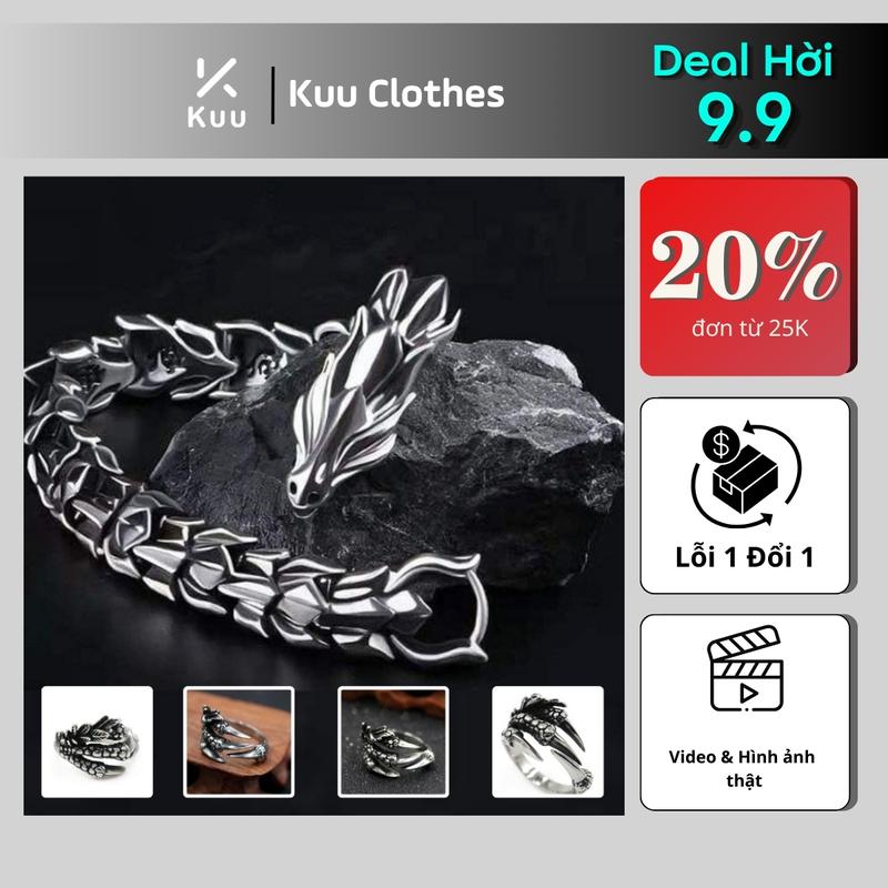 [Mua Là Thích, Không Thích Hoàn Tiền] Combo rồng vòng tay + nhẫn titan nam không gỉ họa tiết hình rồng cổ điển cá tính KuuClothes