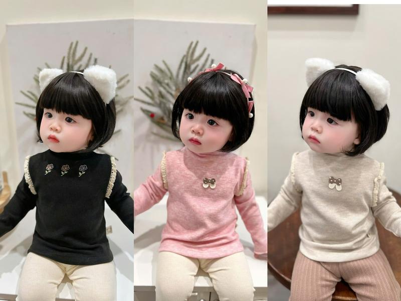 [BAOBAO KIDS] ÁO GIỮ NHIỆT CỔ 3 PHÂN REN VAI GẮN STICKER NGỰC XINH XẮN CHO BÉ GÁI M149 Jean