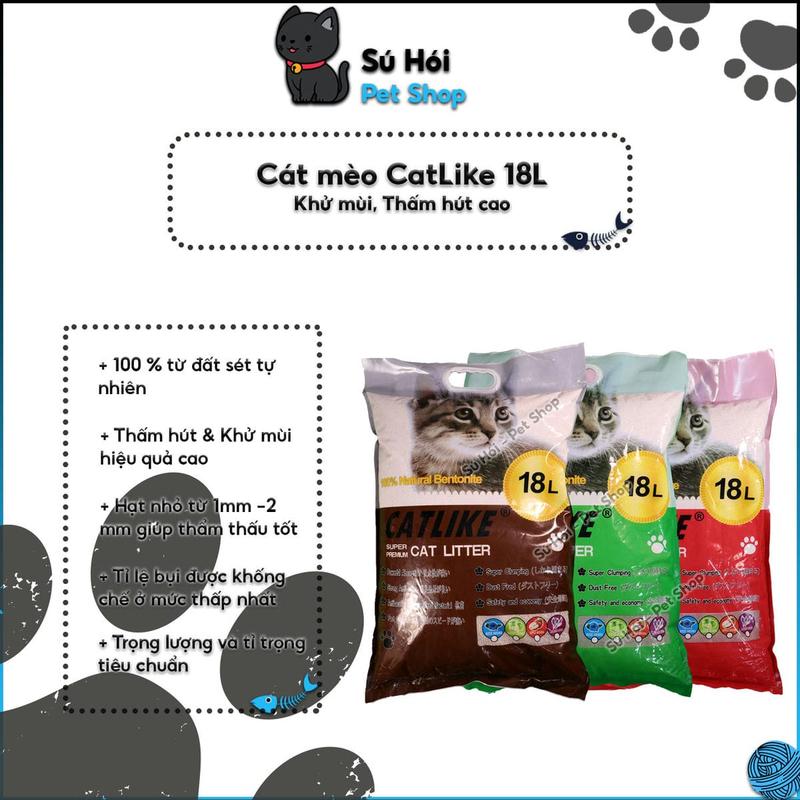  Cát vệ sinh cho mèo Catlike 18l - Cát mèo Catlike 18l - Cát đất sét 100% tự nhiên ít bụi 