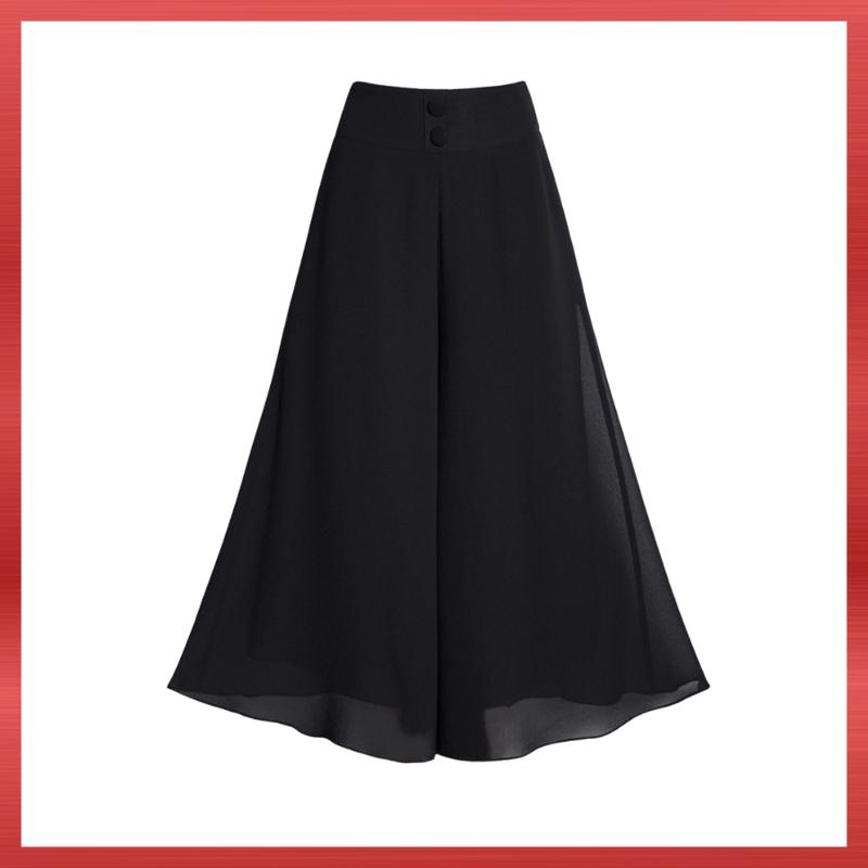 Quần Giả Váy V300, Mẫu Quần Nữ Trung Niên Ống Rộng Chiffon Lưng Thun Dài 84cm Nút Trước Có Túi | Thời Trang NP Clothing