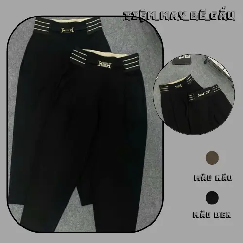 Quần baggy xích H chữ min cực xinh chất liệu vải umi hàn đủ sz 40-85 kg Nữ Women Pants