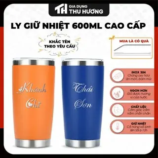 Cốc giữ nhiệt 600ml inox 304 cao cấp khắc tên riêng theo yêu cầu tặng kèm ống hút cốc giữ 1