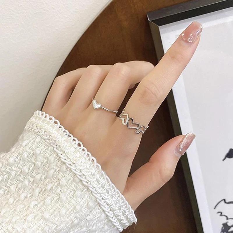 Nhẫn Hình Trái Tim, Thiết Kế Tối Giản, Phong Cách Hàn Quốc, Nhẫn Trái Tim Rỗng Dành Cho Nữ, Nhẫn Hở Ngón Tay Có Thể Điều Chỉnh Nhẫn Đeo Ngón Tay, Có Sẵn Trong 1 Hoặc 2 Cái 4