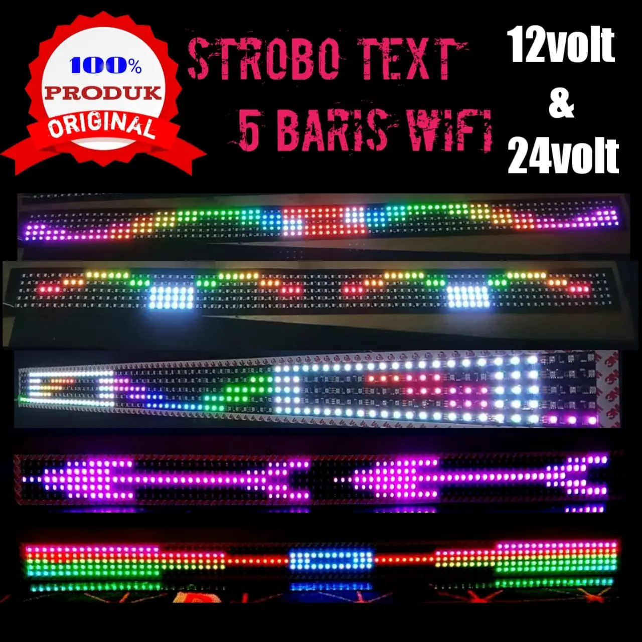 Lampu LED RUNNING tex ganti text via android 5 baris variasi mobil car strobo