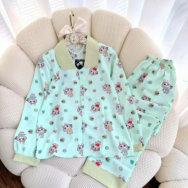 (40-60kg) Bộ pijama cổ sen lụa mango tay dài quần dài nhiều mẫu Quần Ngủ Nữ Women Nhung Voi Nho  Áo