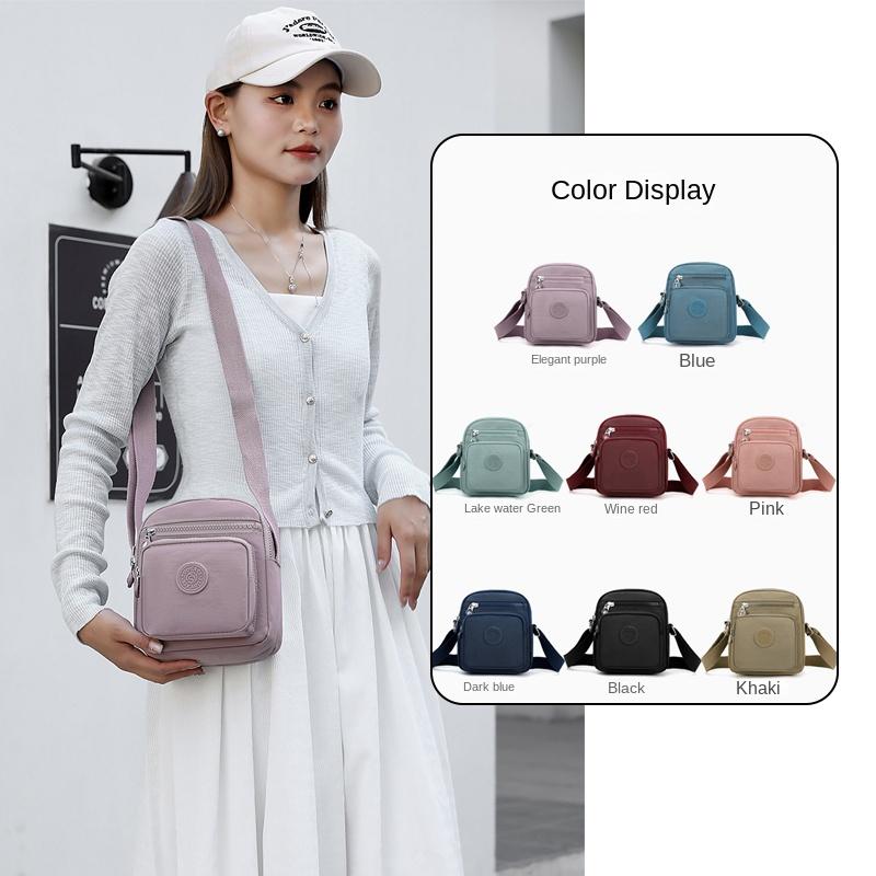 Túi Đeo Chéo Nữ, Chất Liệu Nylon, Nhiều Khóa Kéo, Túi Đeo Vai, Thích Hợp Cho Bé Gái, Túi Đựng Đồ Đi Chơi