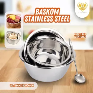 Promo 3 PCS Baskom SUS 304 uk 36CM 38CM 40CM Premium Free 1 Pcs Irus Tebal Baskom Sayur Baskom Cuci Buah Bahan Stainless Steel Premium