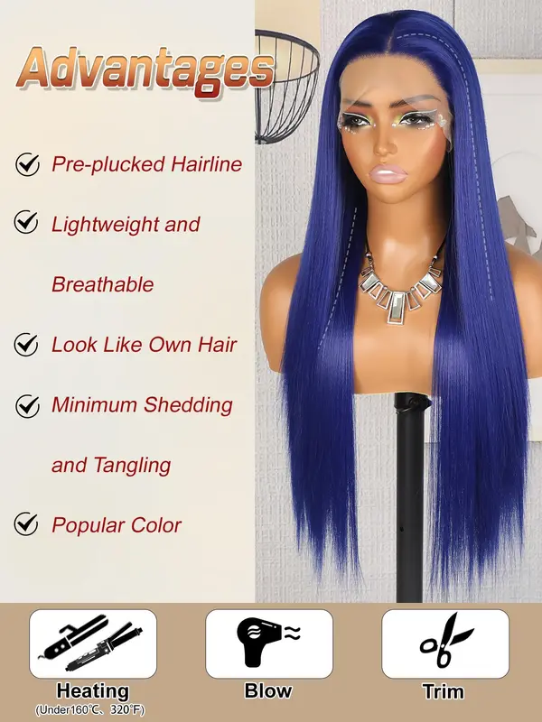 28 Inch Long Straight Wigs for Women, Gorgeous Fluffy Wigs without Bangs, Synthetic Lace Front Wigs for Party, Daily Use 4