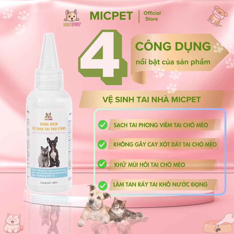 Combo Báo Đời MicPet [Sữa Tắm Cho Mèo 500ml Dưỡng Lông Bảo Vệ Da Sạch Ngừa ve rận nấm ghẻ  + Dung Dịch Nhỏ tai vệ sinh sạch tai phòng viêm tai Chó Mèo chai to 60ml] Tặng bàn chải Kỳ Lông|Voucher 20k 4