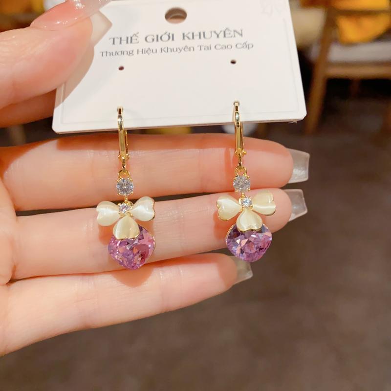  Bông Tai Cỏ 4 Lá Cao Cấp Đính Đá Tím Sang Chảnh Cuốn Hút Khuyên Tai Mạ Vàng 18K 