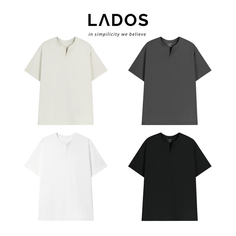 Áo thun tay ngắn cổ V nam nữ cotton interlock 250gsm LADOS-9141 chất dày dặn, thấm hút, phong cách trẻ trung