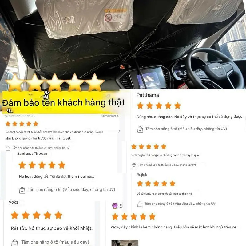 Tấm che nắng ô tô (Mẫu siêu dày, chống tia UV) Có thể sử dụng với tất cả các mẫu. Dày hơn so với thị trường, chống tia UV và chịu nhiệt thực sự, 100% như hình ảnh hiển thị. 8