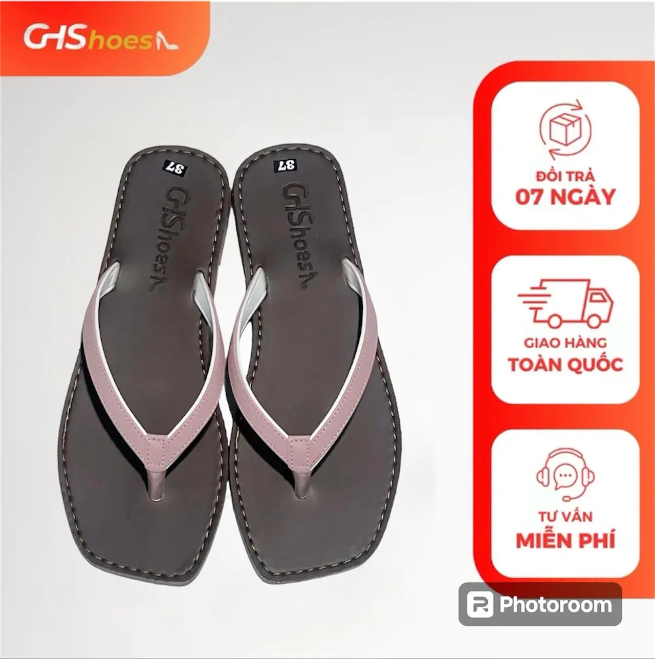 GHShoes VD10 - Dép nữ kẹp phối màu trắng đế bằng mũi vuông mùa hè  Mùa đông Trong nhà Ngoài trời DéP Sandal GiàY cờ rốc quai