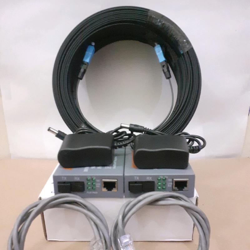 htb converter 1 pasang AB dan kabel fiber optik fastcon 30m siap pakai ...