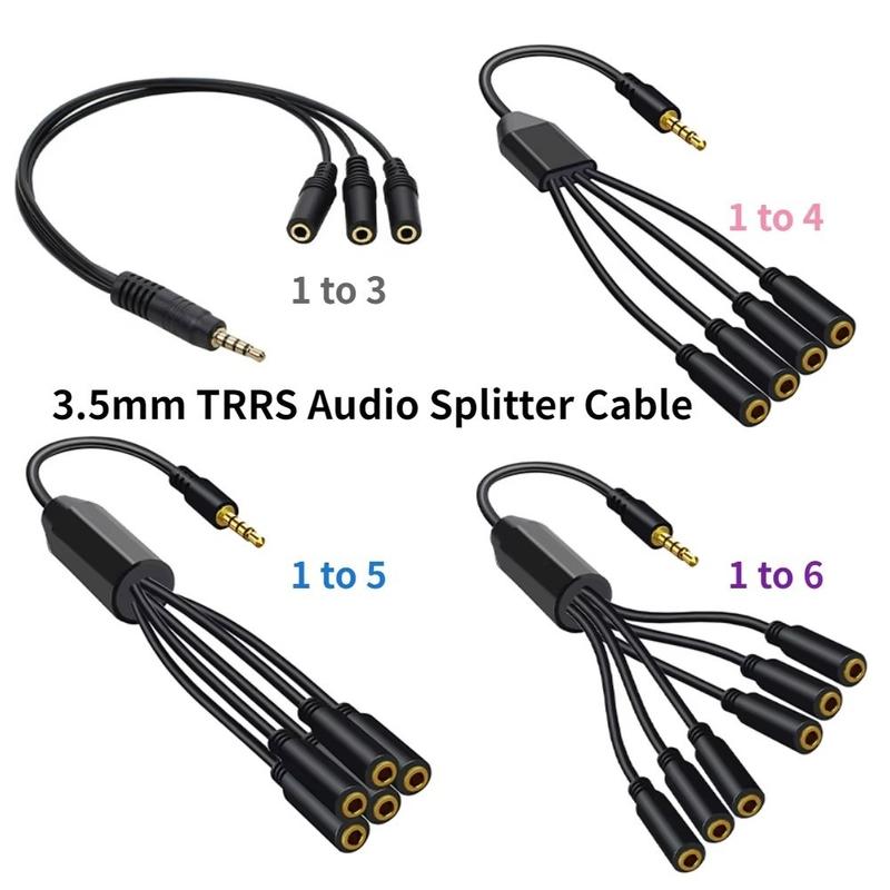Mới 3,5mm Cáp chia tai nghe Âm thanh nổi 1 đến 6/5/4/3 cổng Bộ mở rộng giắc âm…