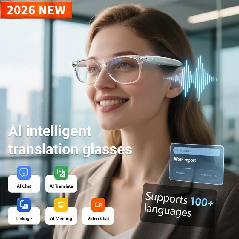 2026 Smart Glasses AI translation 100+ Languages Make Receive Calls Music Calling Noise Reduction Light BT TWS Glasses Men Women - Image 2
