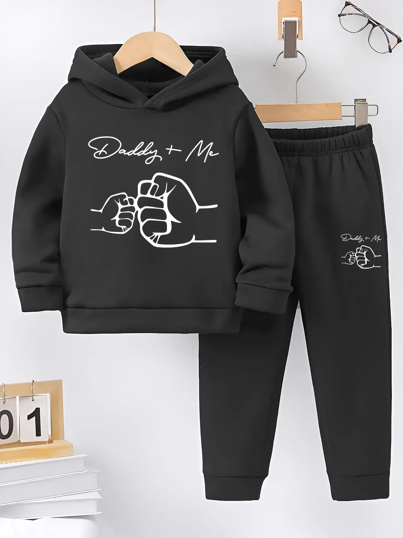 Two-Piece Set Boy's Letter Print Hoodie & Pants Set, Casual Long Sleeve Hooded Sweatshirt & Jogger Pants for Fall & Winter, Kids Clothes for Daily Wear