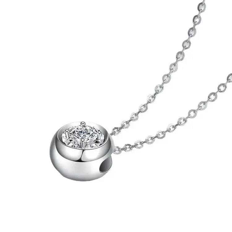 Moissanite S925 Sterling Silver round Bubble Necklace Female Pendant Japanese and Korean Simple Stylish Factory Direct Sales Xiaohongshu Hot 3