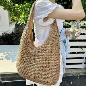 Beg Tenun, Tenunan Tangan, Gaya Baru, Tote Wanita, Sesuai untuk Pantai dan Resort, Kapasiti Besar, 2025