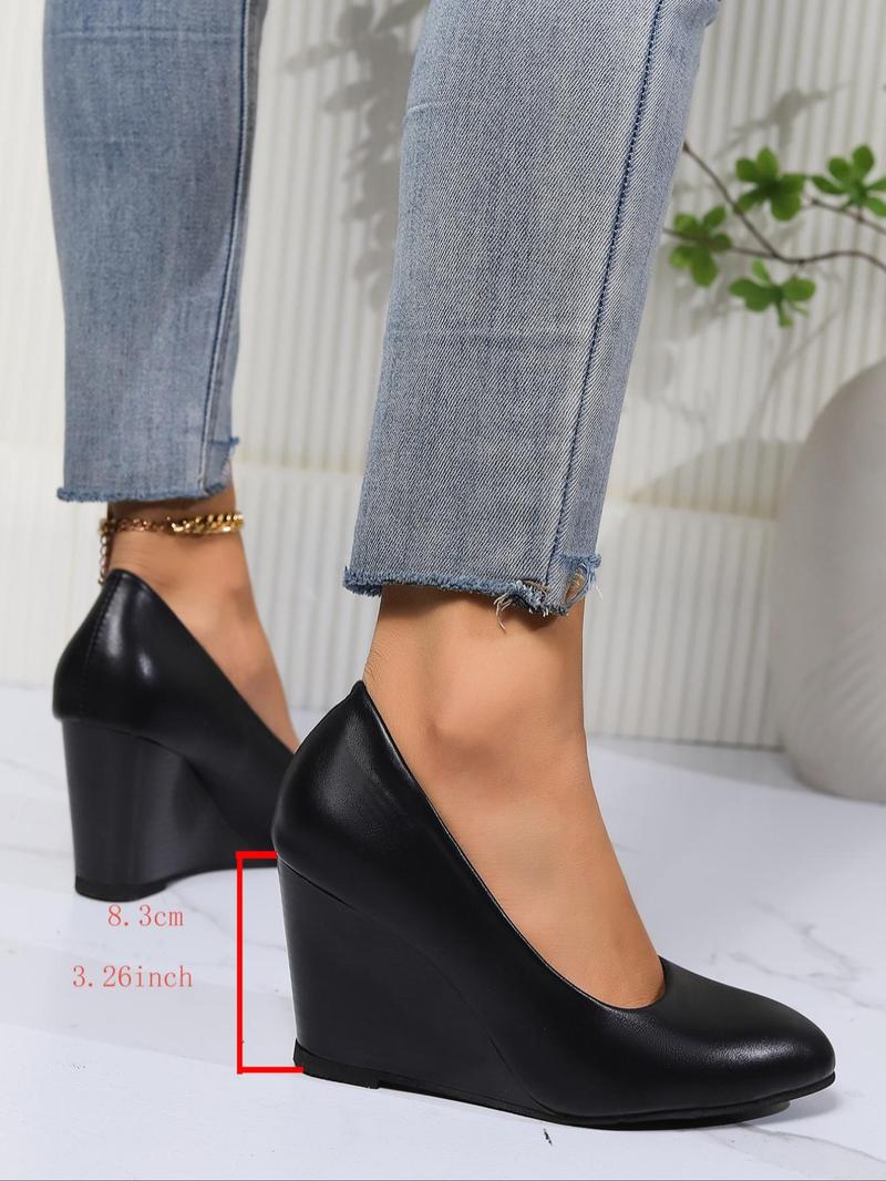 Product Introduction of Women's Fashionable Solid Color Wedge Ankle Boots, Elegant Round Toe High Heel Shoes for Party, Daily Clothing Decor for Women & Girls 7