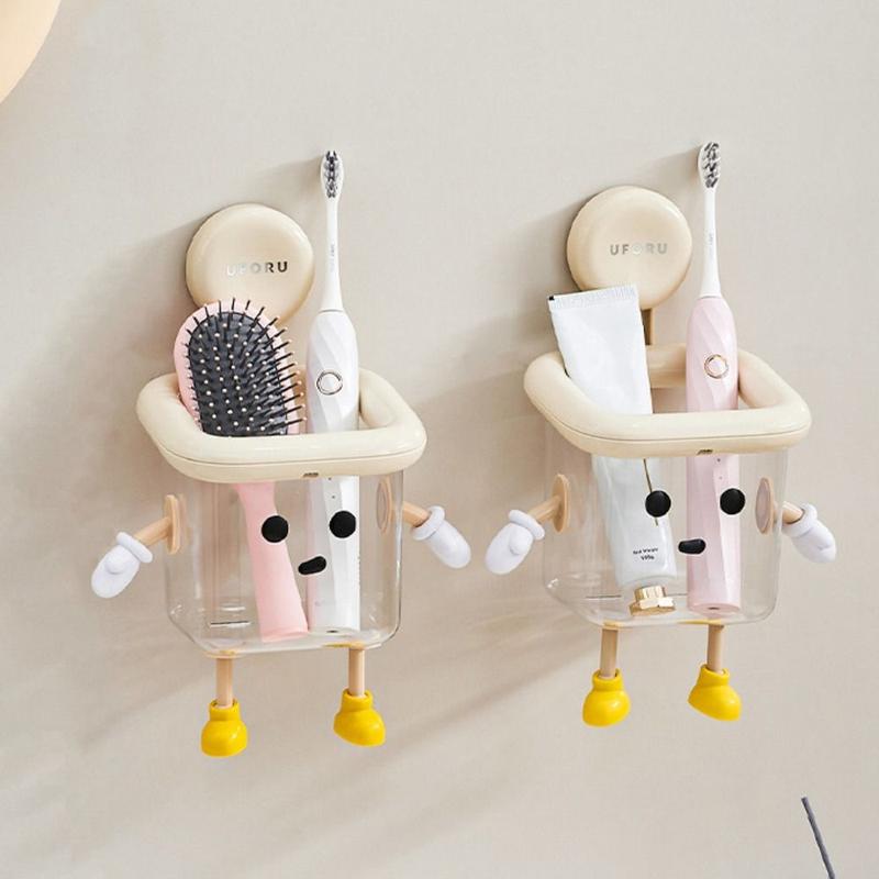 Product Introduction of New Transparent Toothbrush Holder Wall-mounted Suction Cup Toilet Storage Rack No Punching Multifunctional Bathroom Storage Box 12