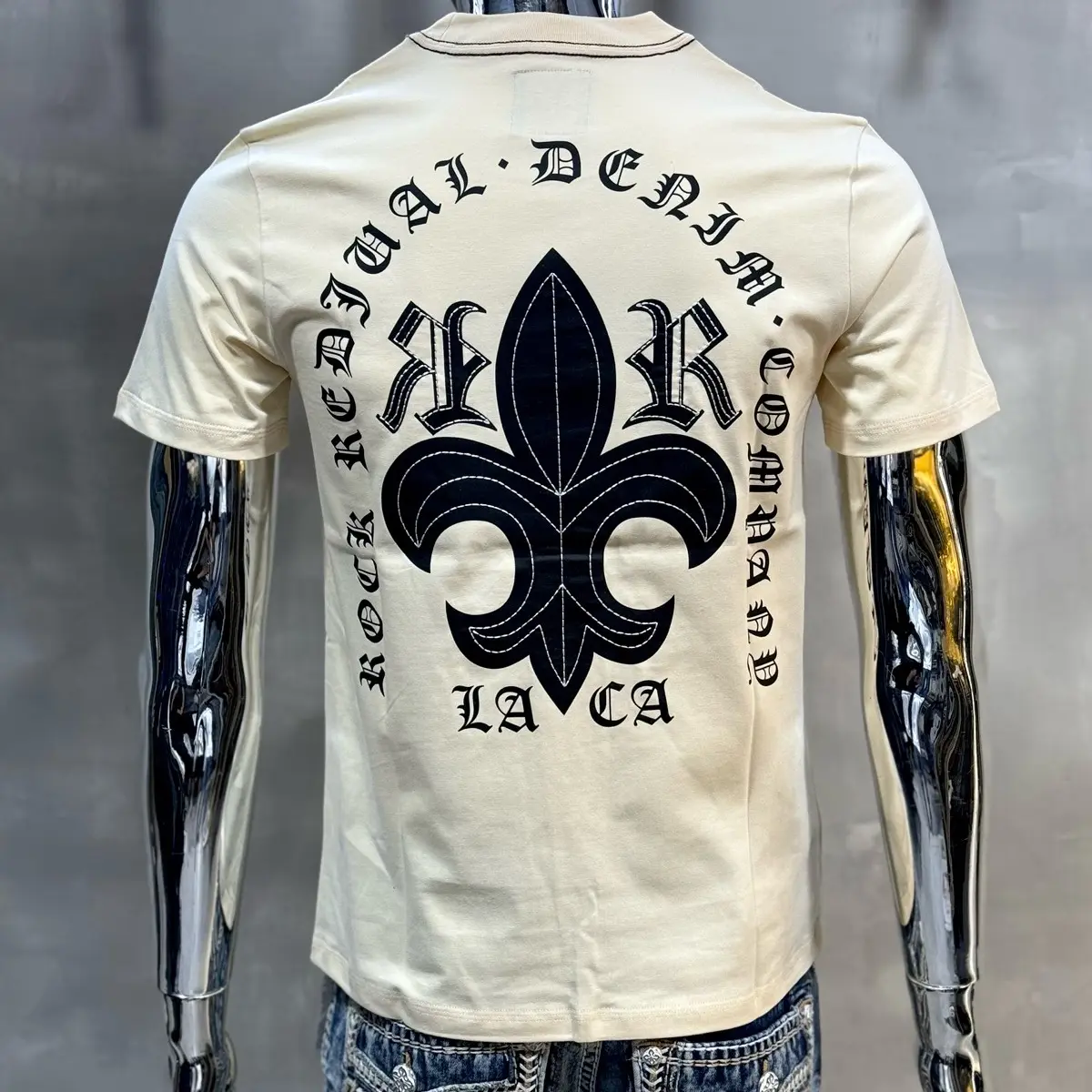 Áo Thun Rock Revival Màu Kem Phối Chử Đen RR83 Menswear Cổ Tròn Nam