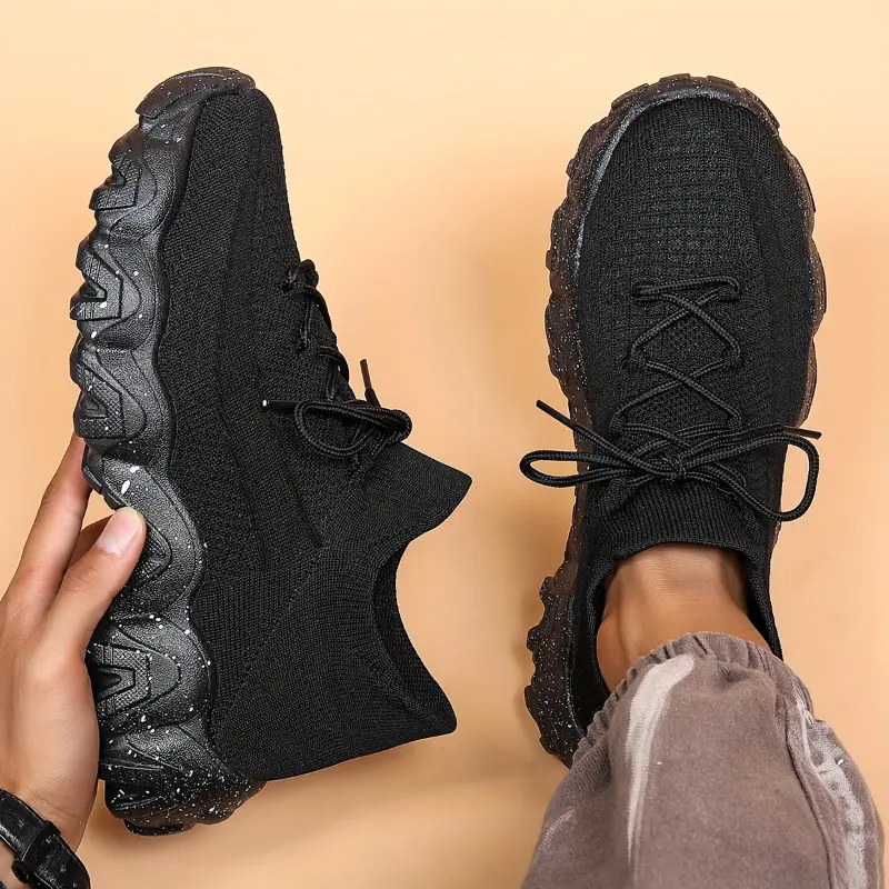 Men's Knit Breathable Running Shoes, Lace Up Comfy Soft Sole Sneakers For Outdoor Jogging All Seaons 2